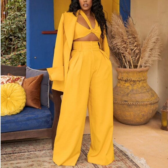 Ellaé Lisqué Yellow Pants Suit - Picture 1 of 8